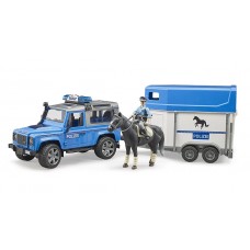 Land Rover Defender politievoertuig, paardentrailer, paard + politieagent (Bruder)