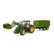 John Deere 7R 350 voorlader en trailer 1:16 (Bruder)