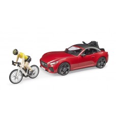 Roadster met racefiets en fietser 1:16 (Bruder) Roadster met racefiets en fietser 1:16 (Bruder)