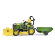 John Deere zitmaaier met aanhanger en tuinman 1:16 (Bruder)