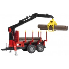 Bosbouwaanhanger+kraan, 4 boomstammen+houtgrijper 1:16 (Bruder)