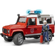 Land Rover Defender brandweerauto met brandweerman 1:16 (Bruder)