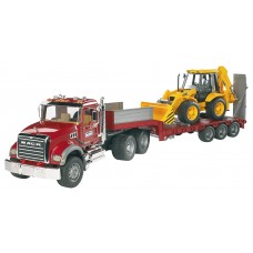 Mack Granite met dieplader en JCB 4CX baggerlader 1:16 (Bruder)