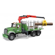 MACK Granite houttransportwagen met kraan en 3 boomstammen 1:16 (Bruder)